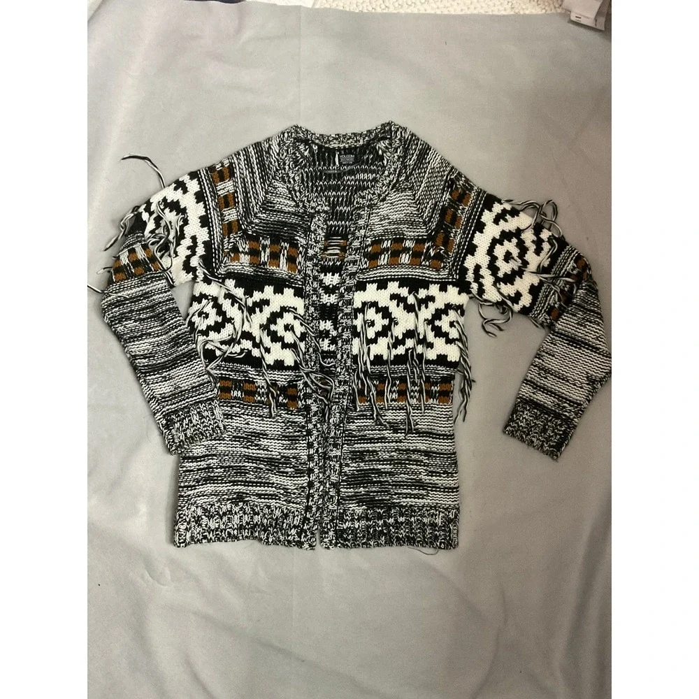 Volcom Womens Fringe Geometric Southwestern Chunky Knit Cardigan XS/S
